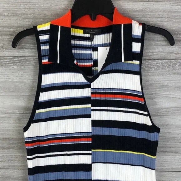 RAG & BONE Mason Striped Sleeveless Mini Dress In Navy Size Large - Picture 6 of 10